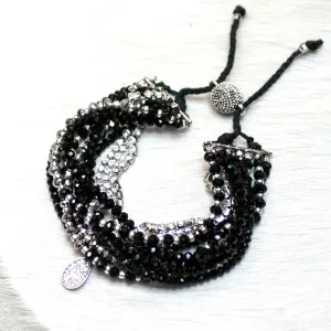 10-in-1 Magnetic Clasp Prelayered Bracelet with Pave Charm - Black