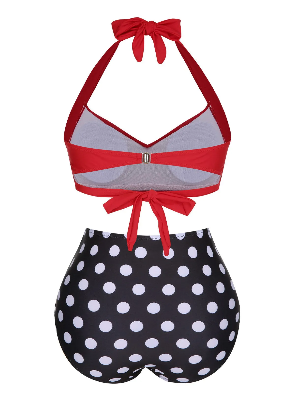 1960s Polka Dot Halter Back Strap Swimsuit