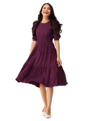 AASK Women A-Line Purple Regular Fit Knee Length Dress_L