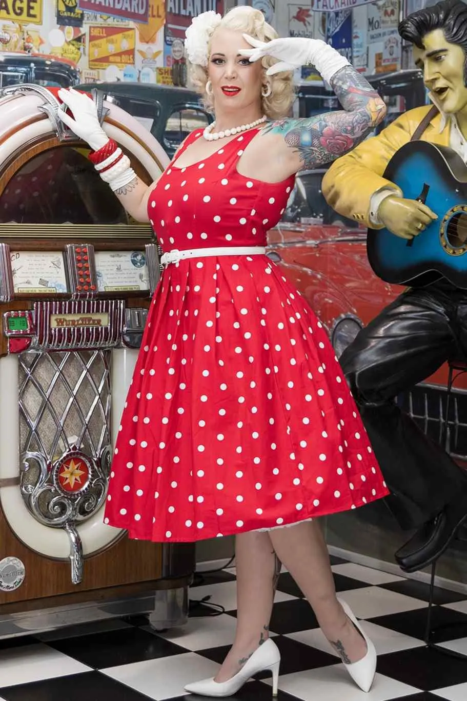 Amanda Polka Dot Swing Dress In Red & White