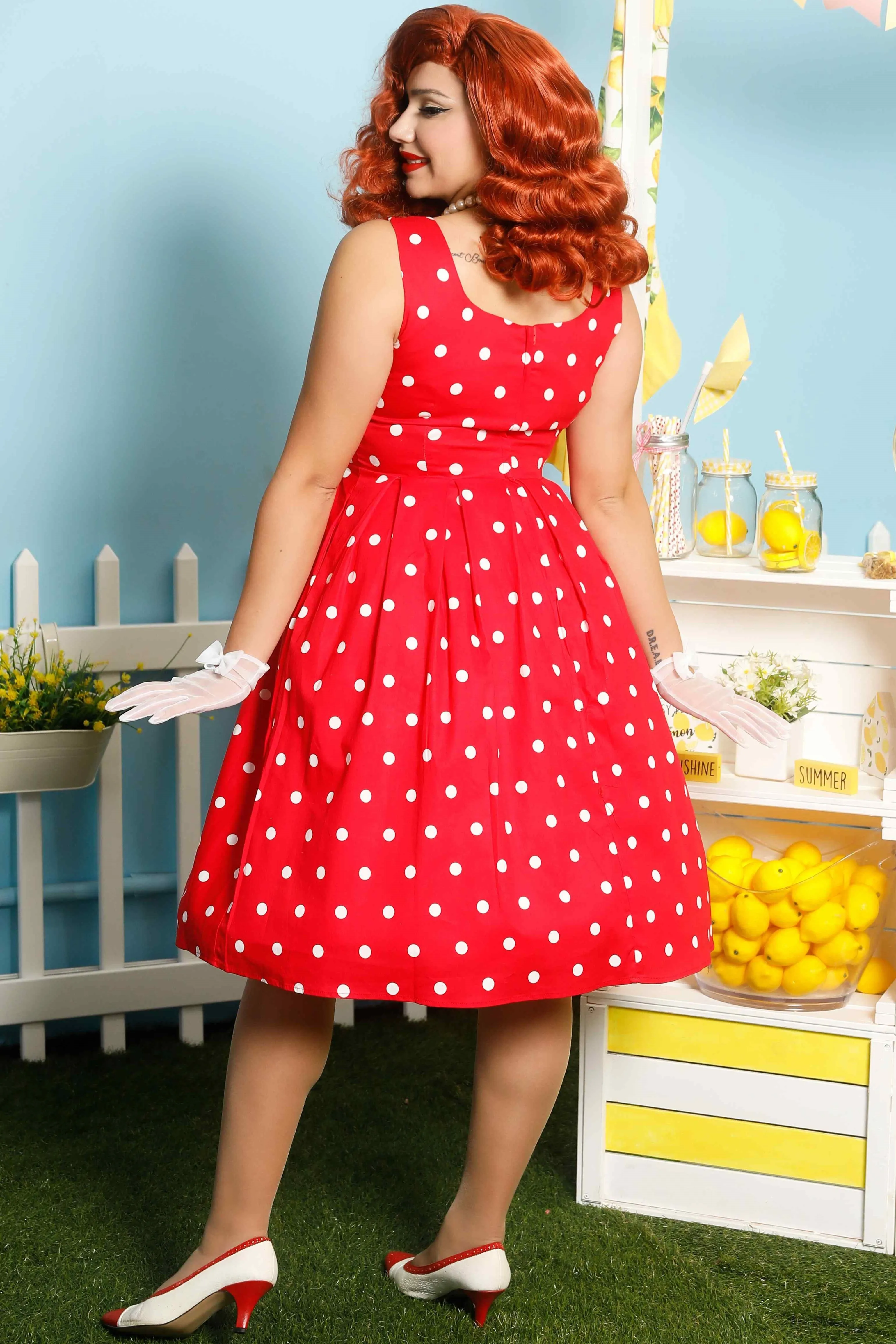 Amanda Polka Dot Swing Dress In Red & White