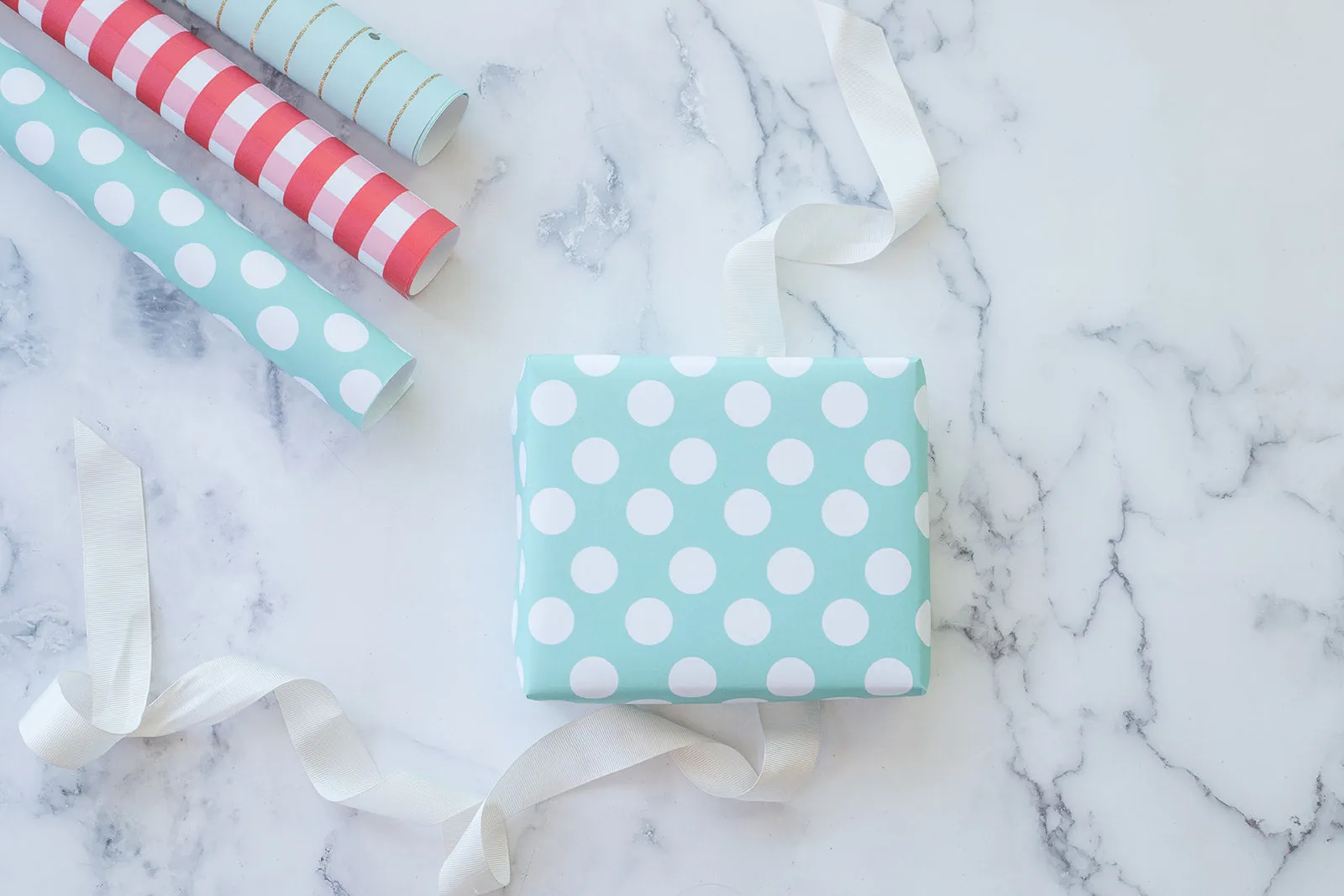 Aqua Polka Dot Gift Wrap