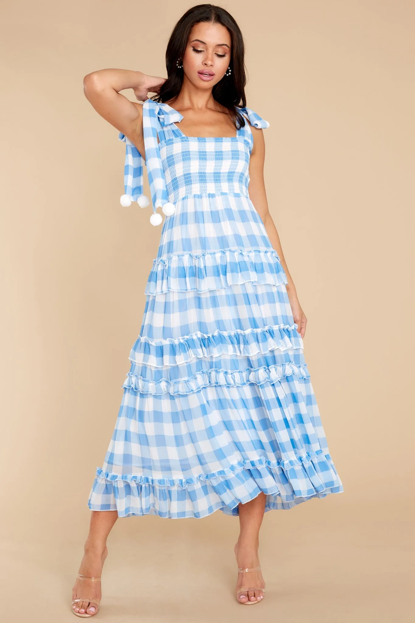 Berenice Blue Gingham Long Dress