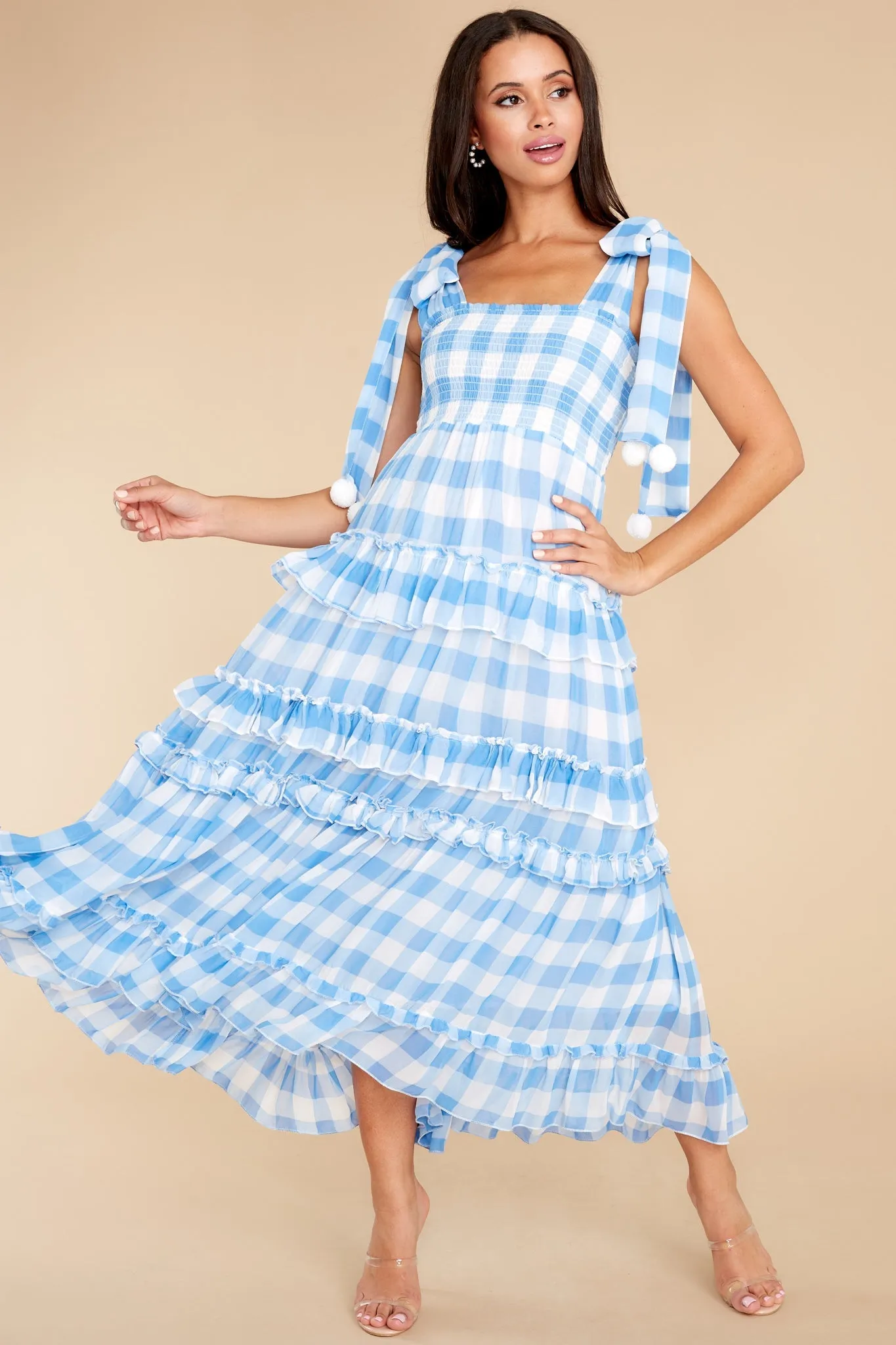 Berenice Blue Gingham Long Dress