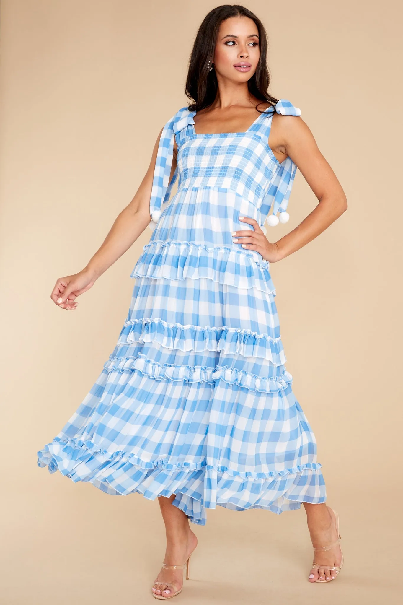 Berenice Blue Gingham Long Dress