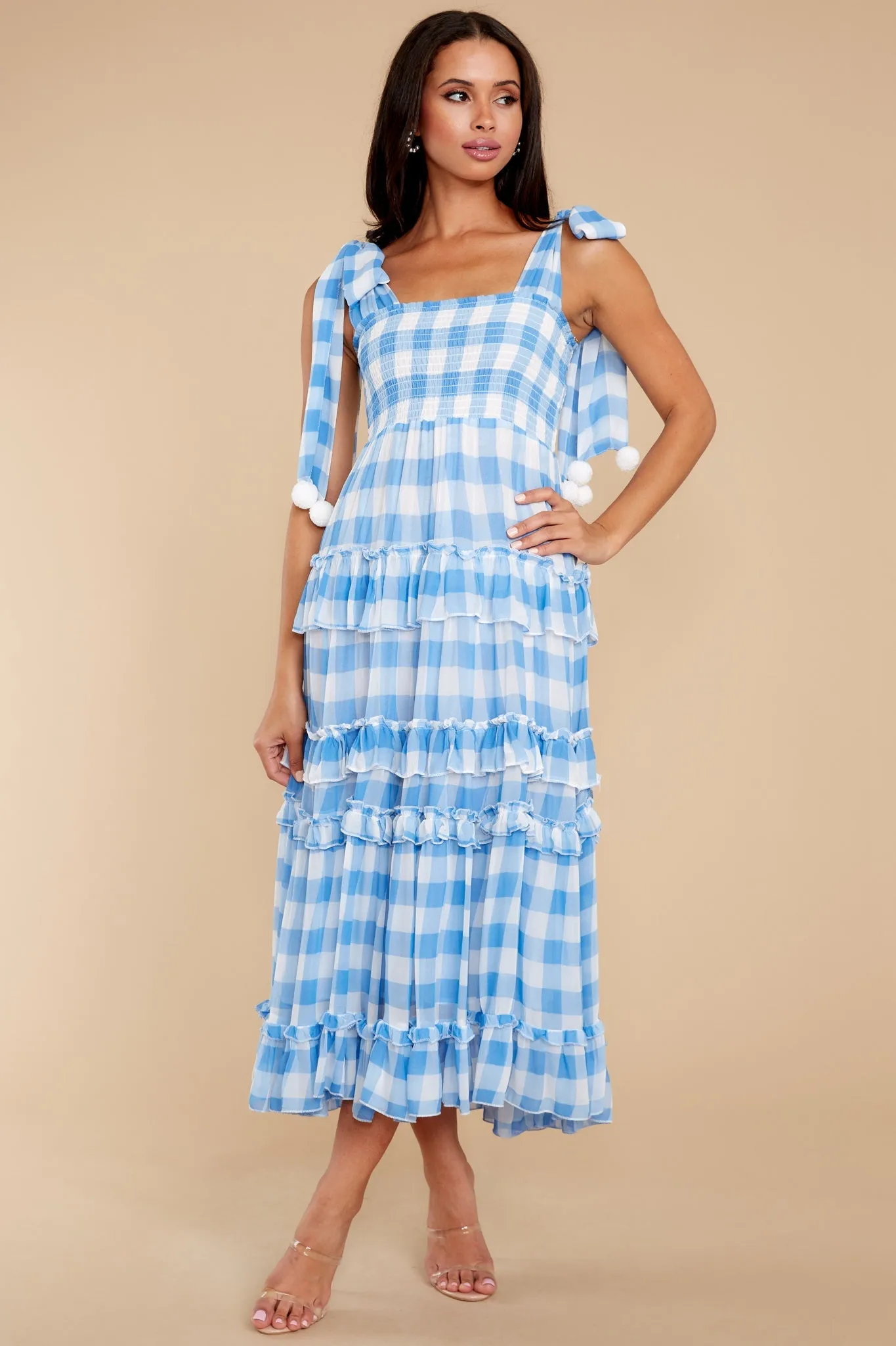 Berenice Blue Gingham Long Dress