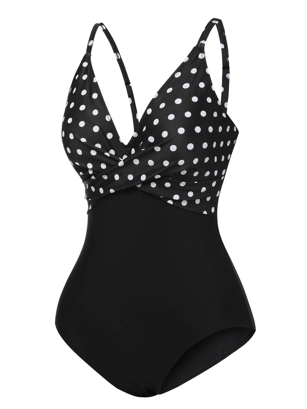 Black 1930s Polka Dots One-Piece Swimsuit