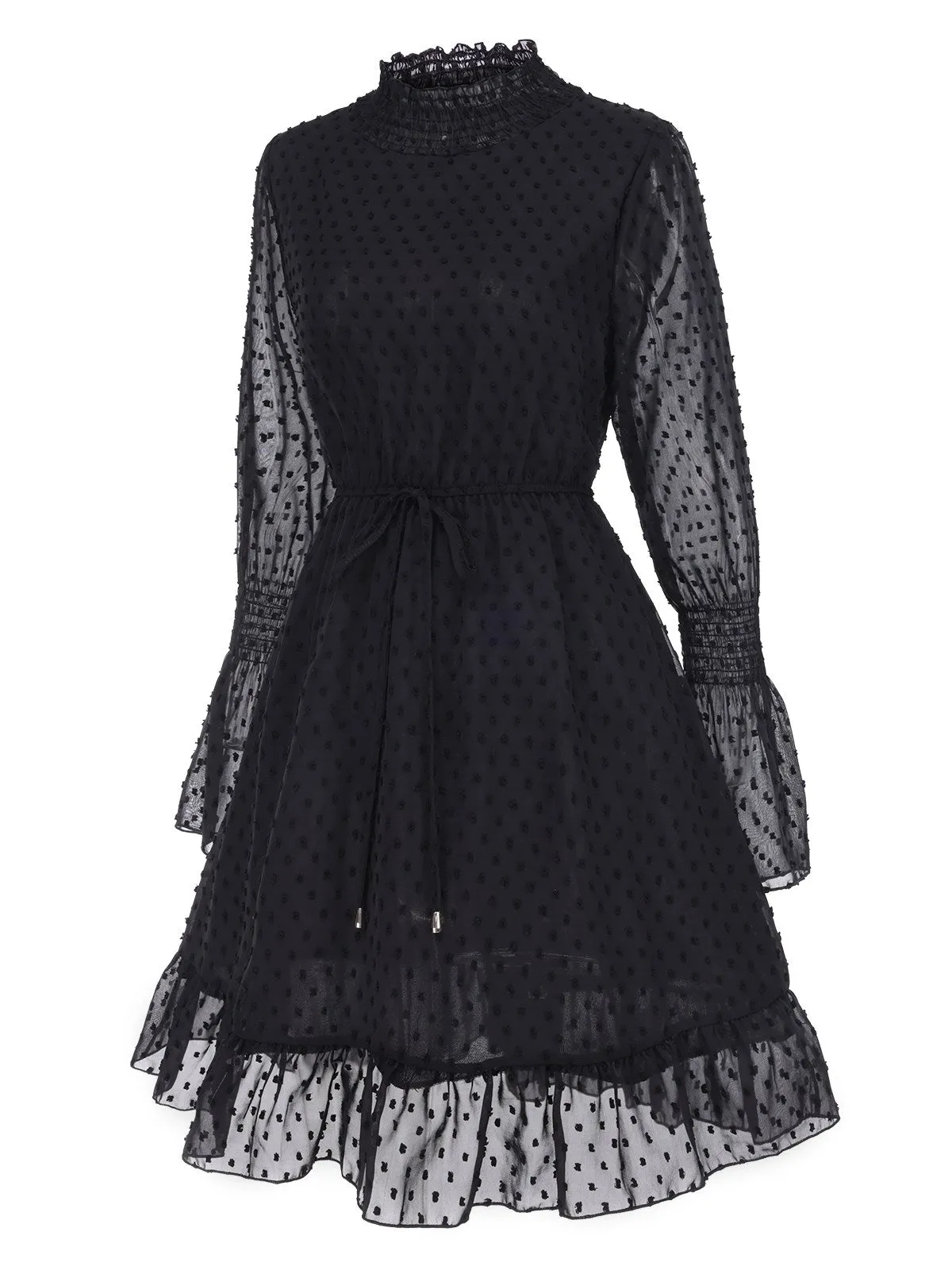 Black 1940s Dots Half Turtleneck Chiffon Dress