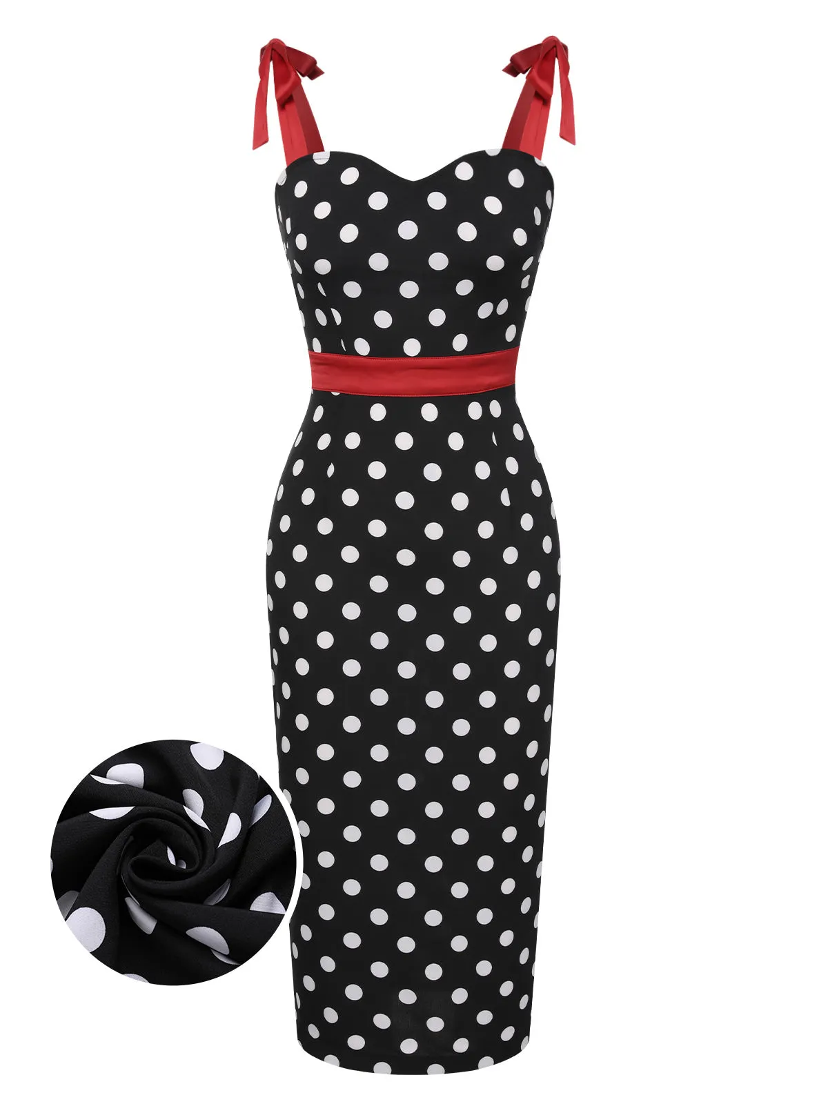 Black 1960s Polka Dot Bow Pencil Dress