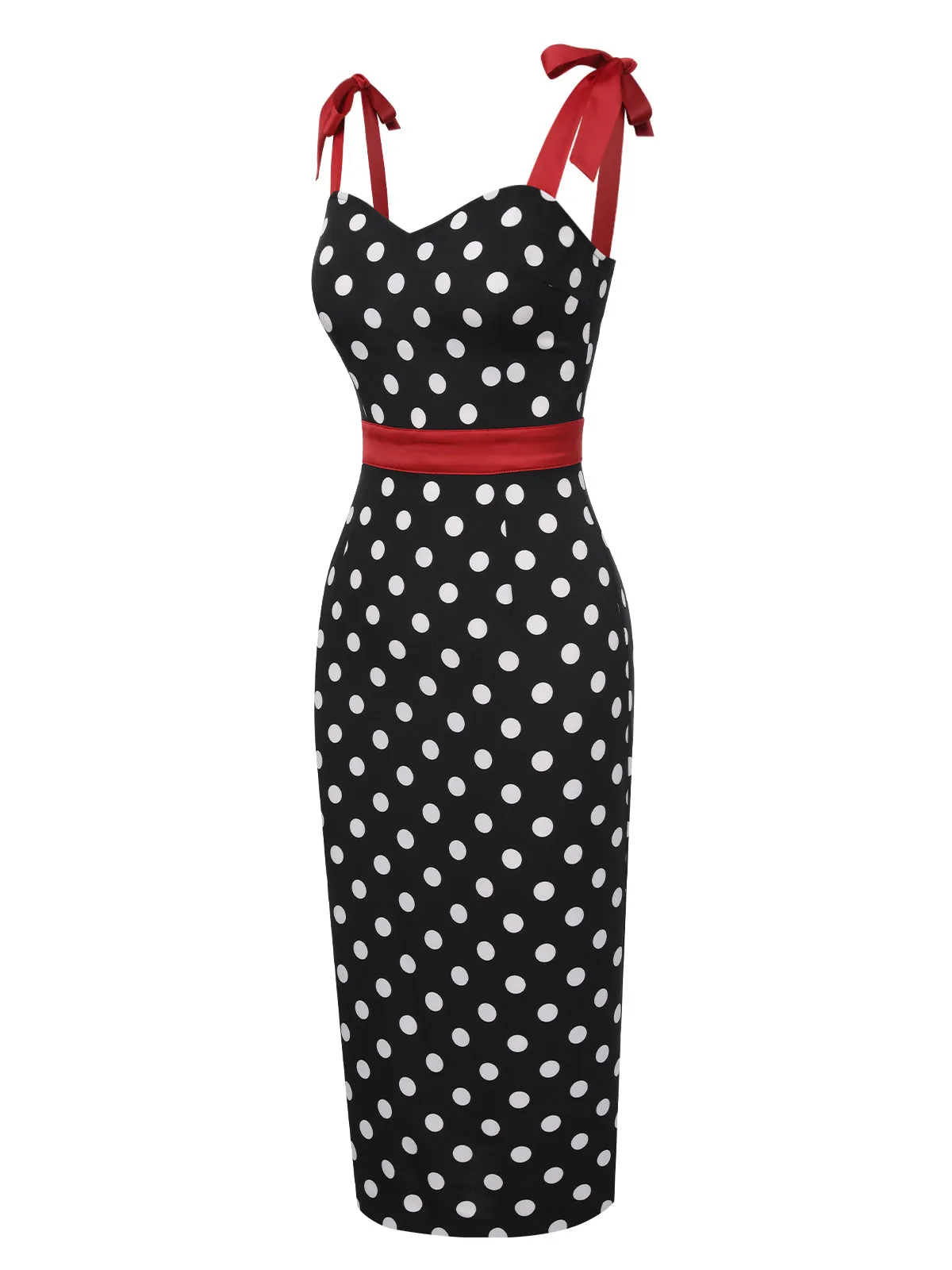 Black 1960s Polka Dot Bow Pencil Dress