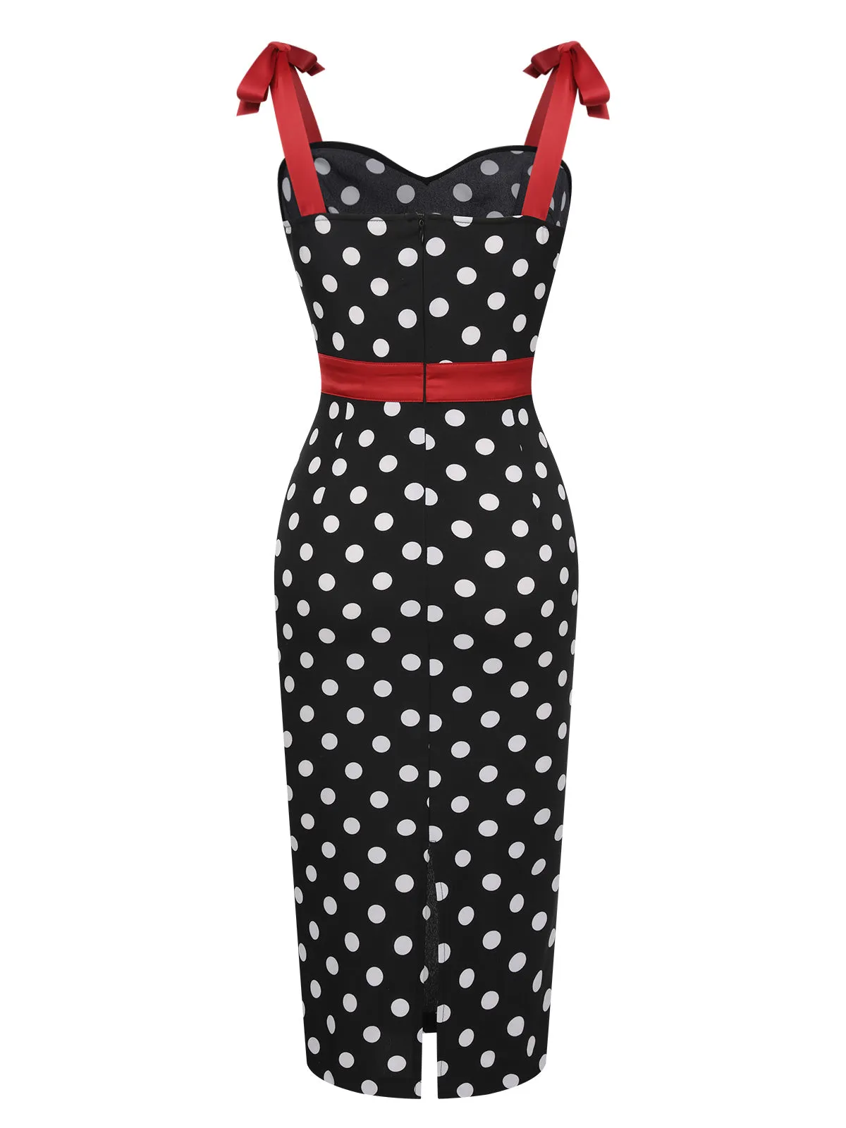 Black 1960s Polka Dot Bow Pencil Dress