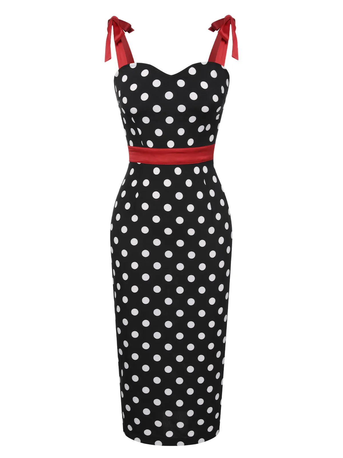 Black 1960s Polka Dot Bow Pencil Dress