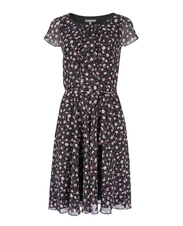 Black Ditsy Daisy Print Tea Dress