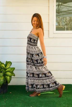 Black Elephant Tiered SunDress Maxi Dress