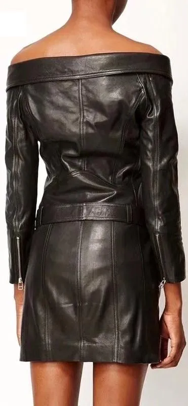 Black Off-The-Shoulder Faux-Leather Dress