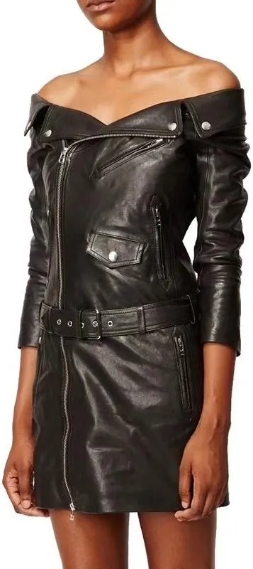 Black Off-The-Shoulder Faux-Leather Dress