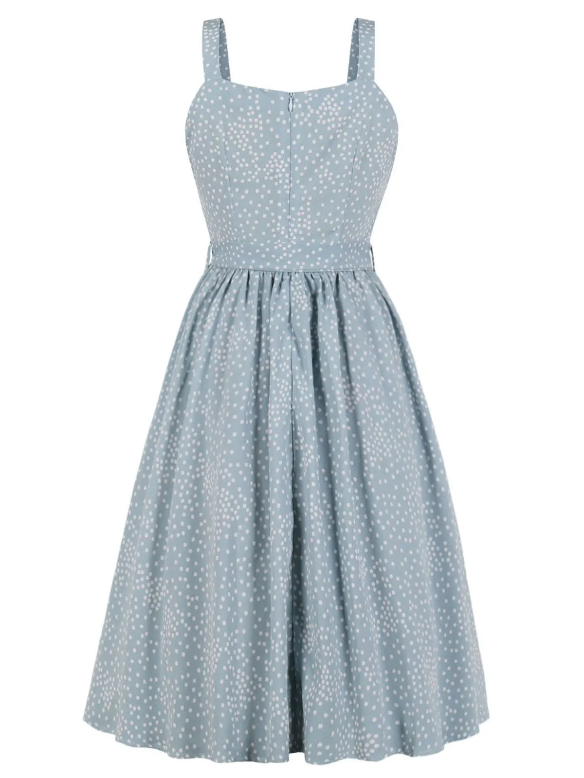 Blue 1940s Polka Dot Strap Dress