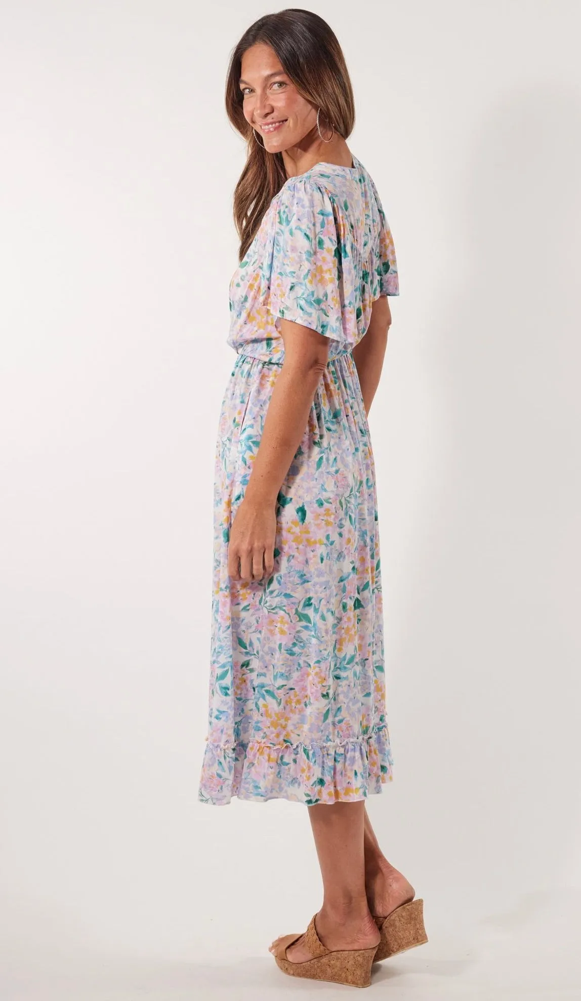 Botanical Midi Dress Salt Hydrangea