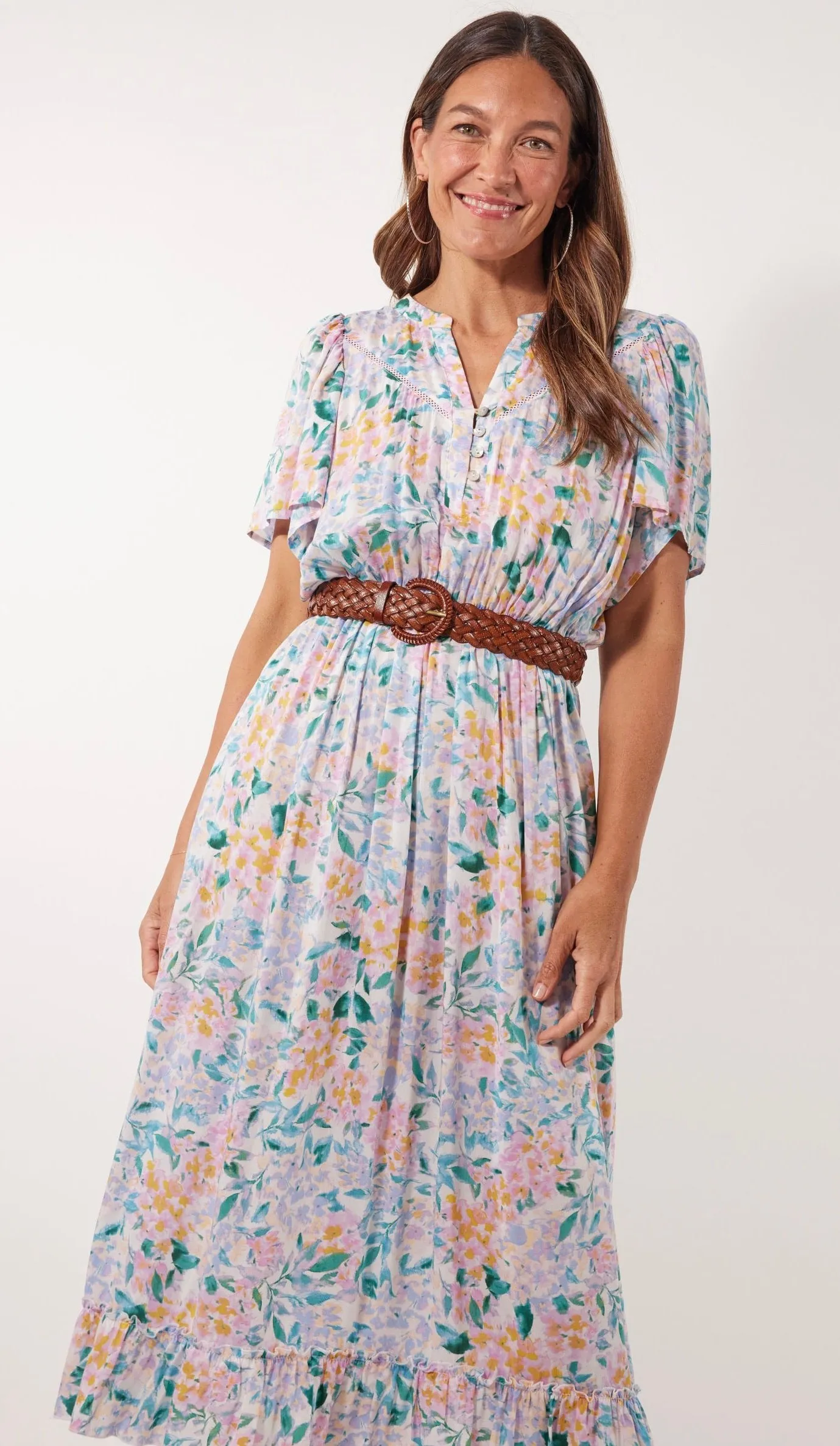 Botanical Midi Dress Salt Hydrangea