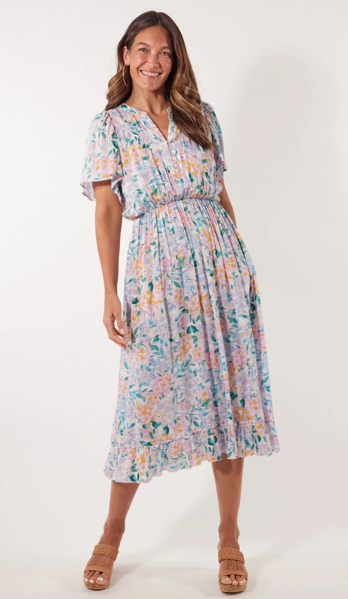 Botanical Midi Dress Salt Hydrangea