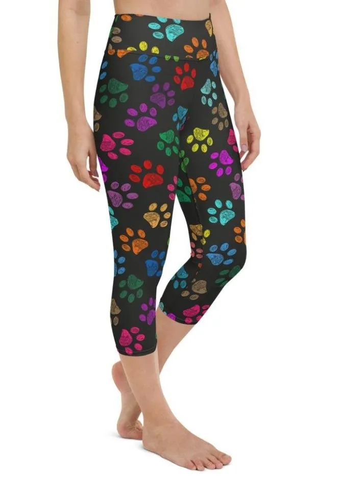 Colorful Paw Pattern Yoga Capris