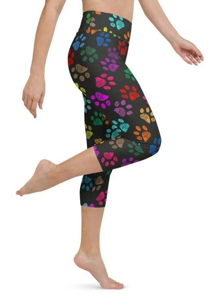 Colorful Paw Pattern Yoga Capris