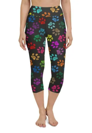 Colorful Paw Pattern Yoga Capris