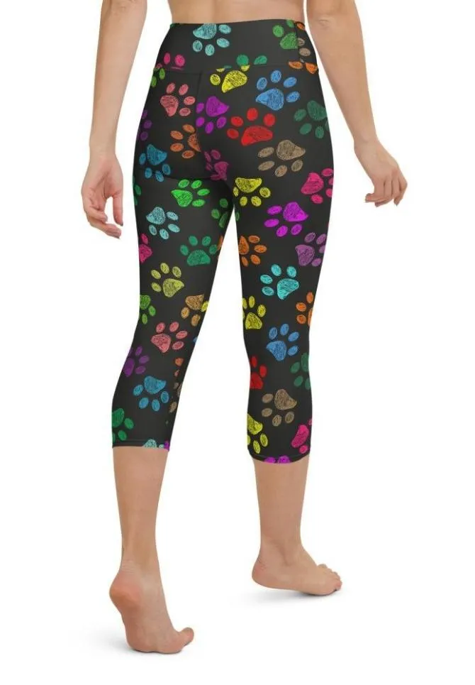 Colorful Paw Pattern Yoga Capris