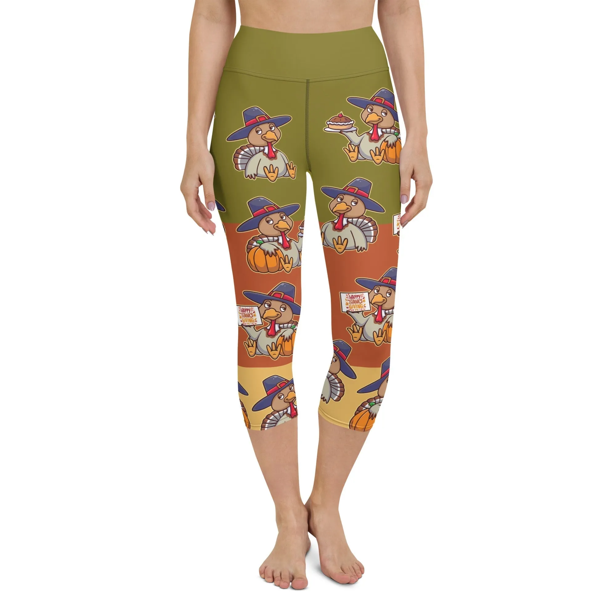 Colorful Turkey Print Yoga Capris