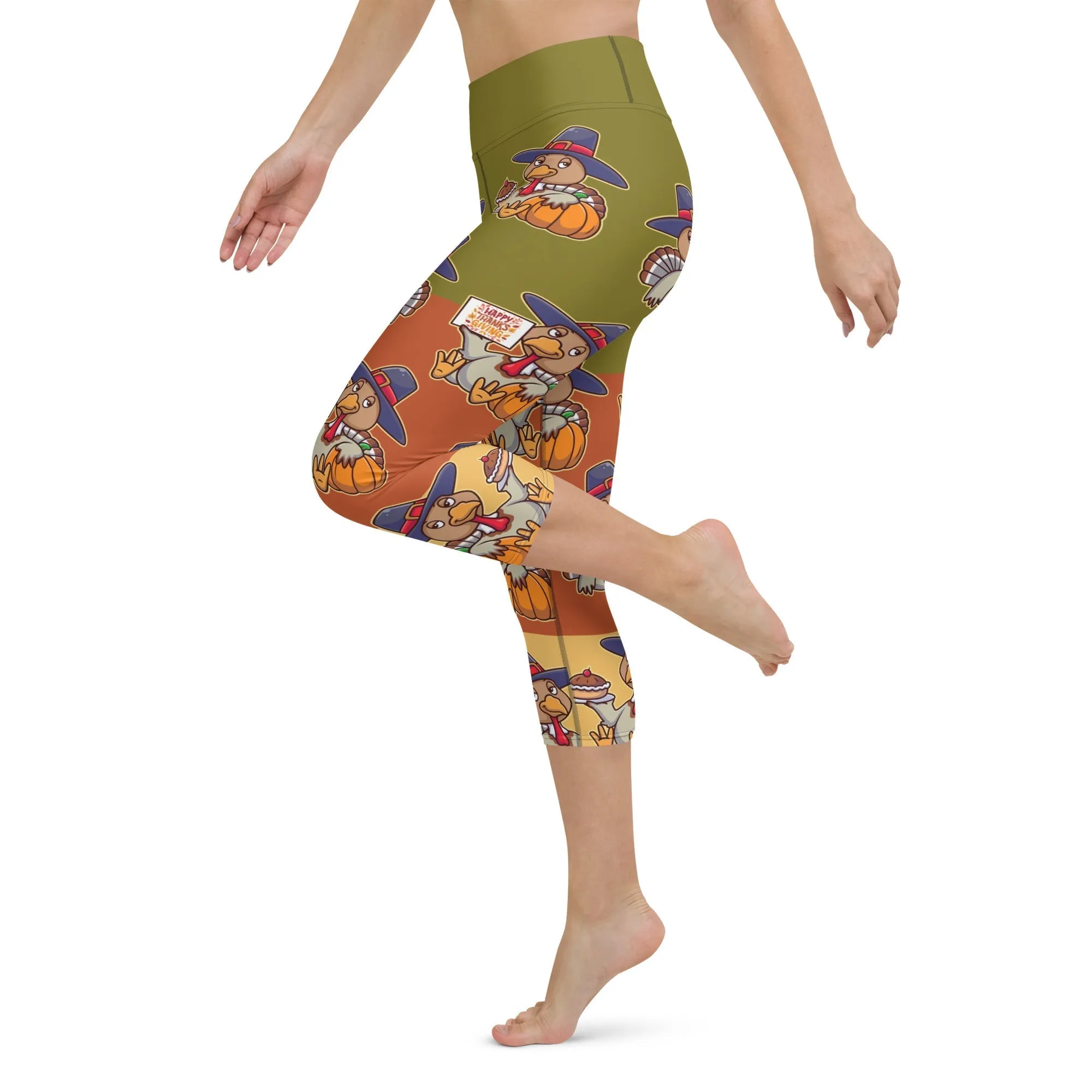 Colorful Turkey Print Yoga Capris