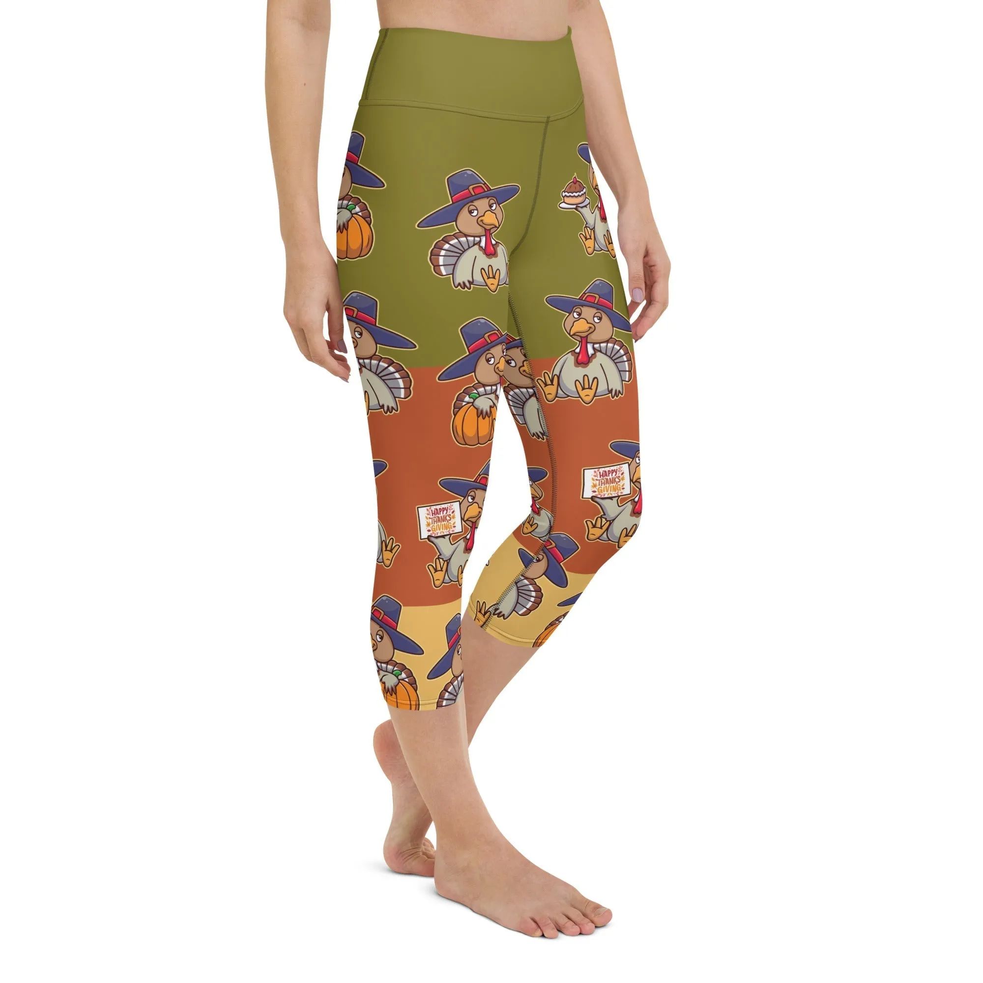 Colorful Turkey Print Yoga Capris