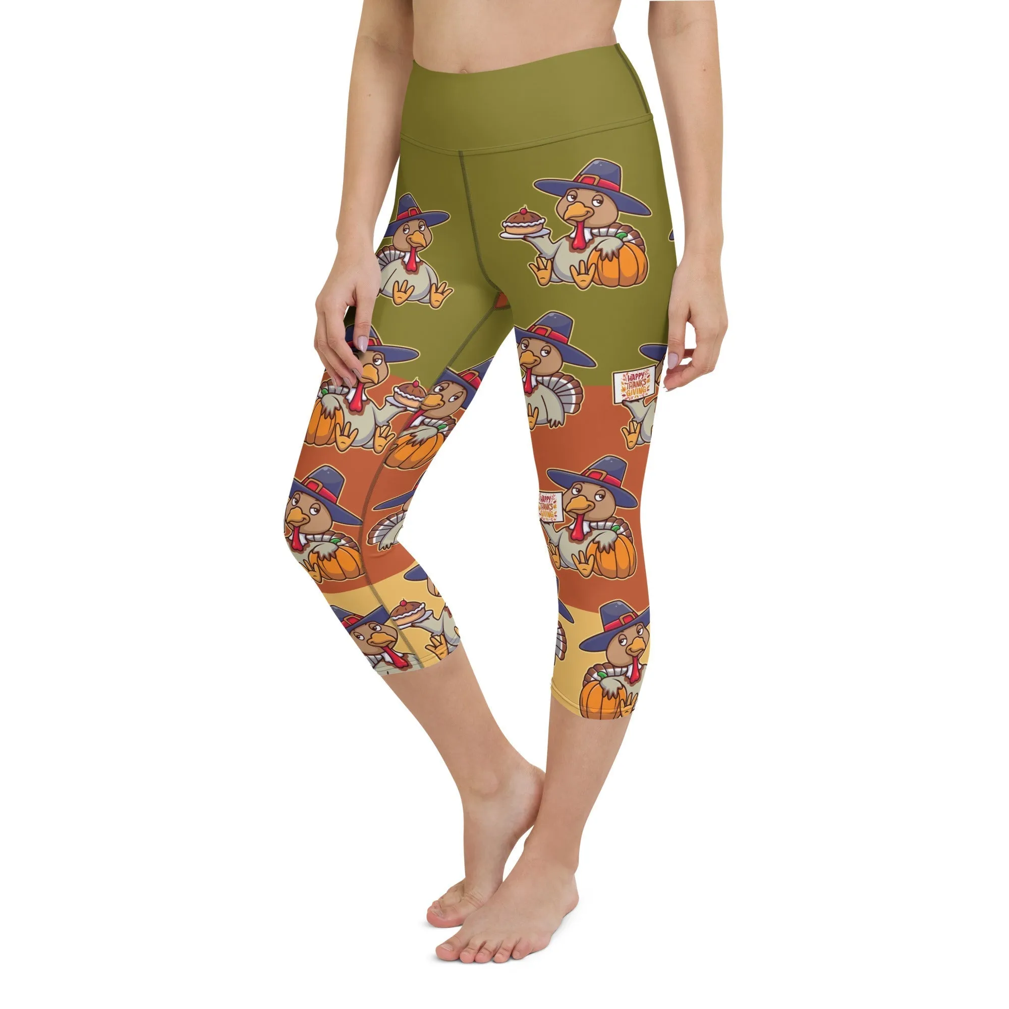 Colorful Turkey Print Yoga Capris