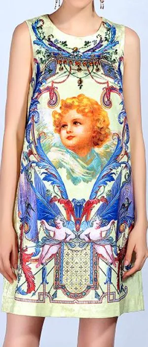 Cupid Print Shift Dress