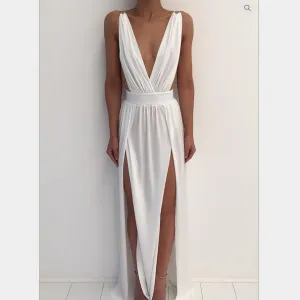 Deep V-neck Sleeveless Split Backless Sexy Long Dress