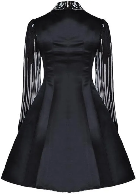 Embellished-Collar Stripe Detail A-Line Dress