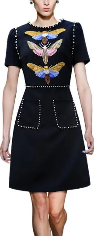 Embellished Insect-Embroidered Dress