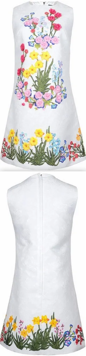 Floral-Embroidered Shift Dress