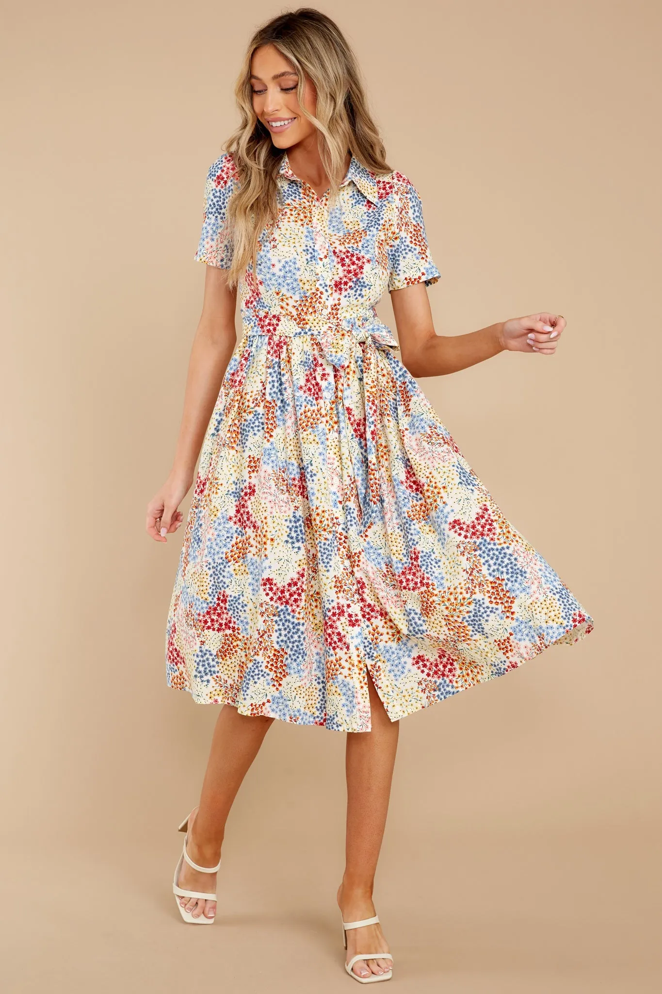 Flow Away Yellow Multi Floral Print Midi Dress