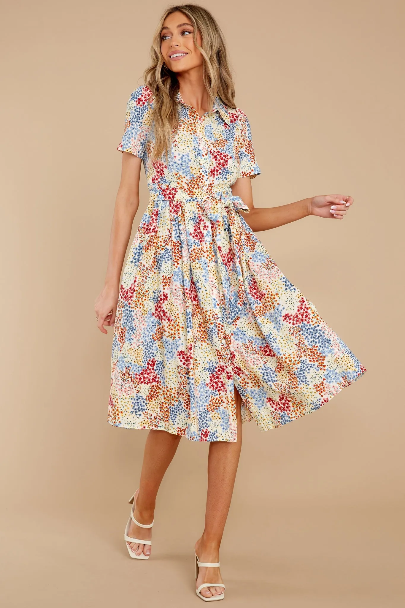 Flow Away Yellow Multi Floral Print Midi Dress