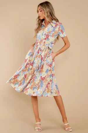 Flow Away Yellow Multi Floral Print Midi Dress