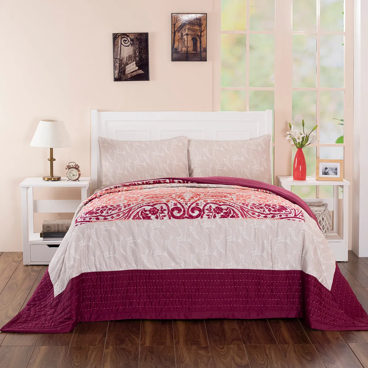 Folklore Transition Paisley Glitch Summer AC Quilt/Quilted Bed Cover/Comforter Red