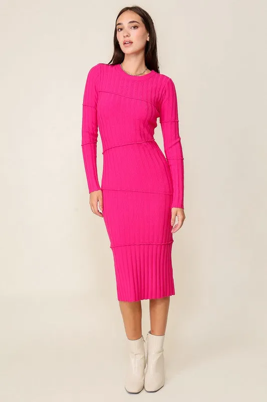 Fuchsia Night Out Sweater Midi Dress