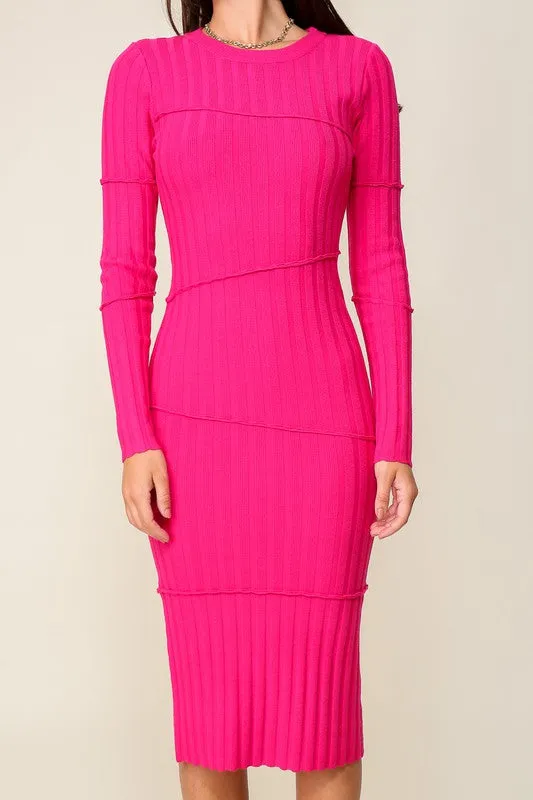 Fuchsia Night Out Sweater Midi Dress