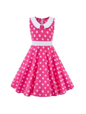 Girls Pink Polka Dot Rockabilly Dress