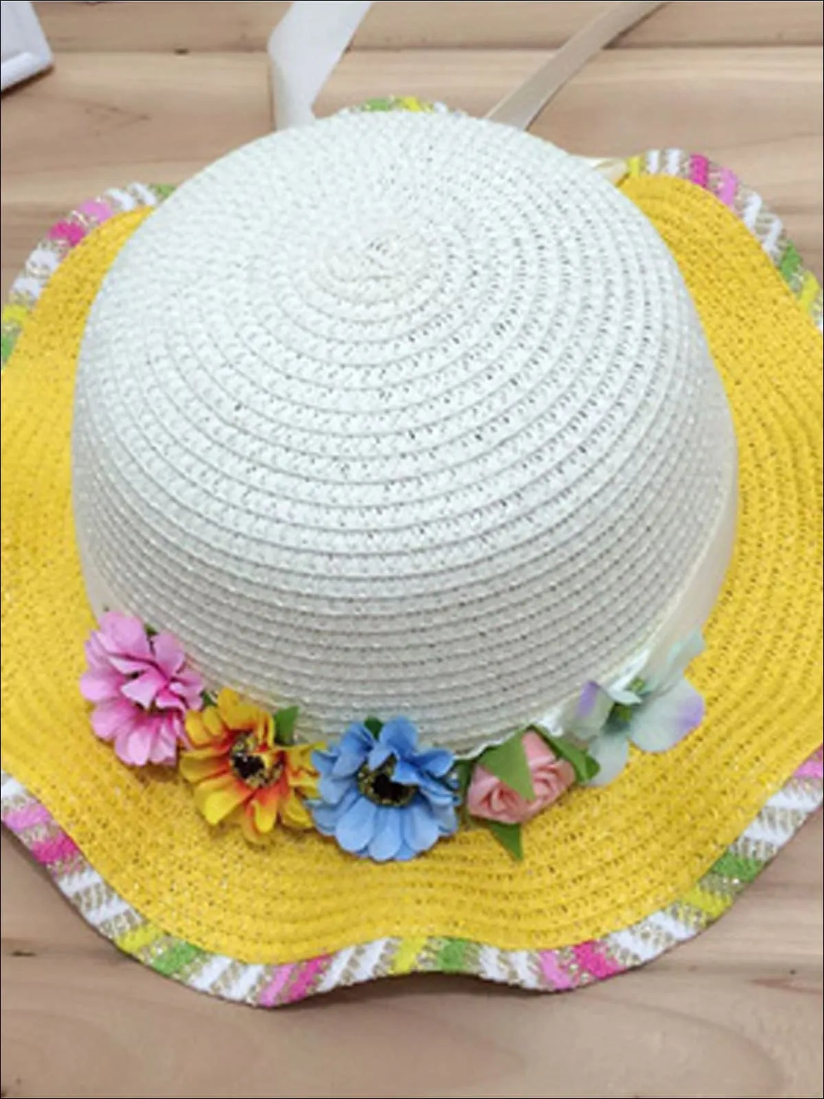 Girls Rainbow Floral Straw Hat