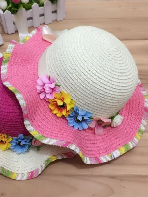 Girls Rainbow Floral Straw Hat