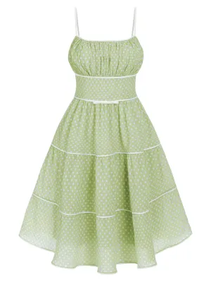 Green 1950s Strap Polka Dot Swing Dress