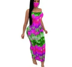 GV Women's sexy print backless girls dress colorful tie dye clothing dress