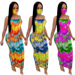 GV Women's sexy print backless girls dress colorful tie dye clothing dress