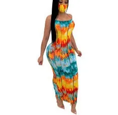 GV Women's sexy print backless girls dress colorful tie dye clothing dress